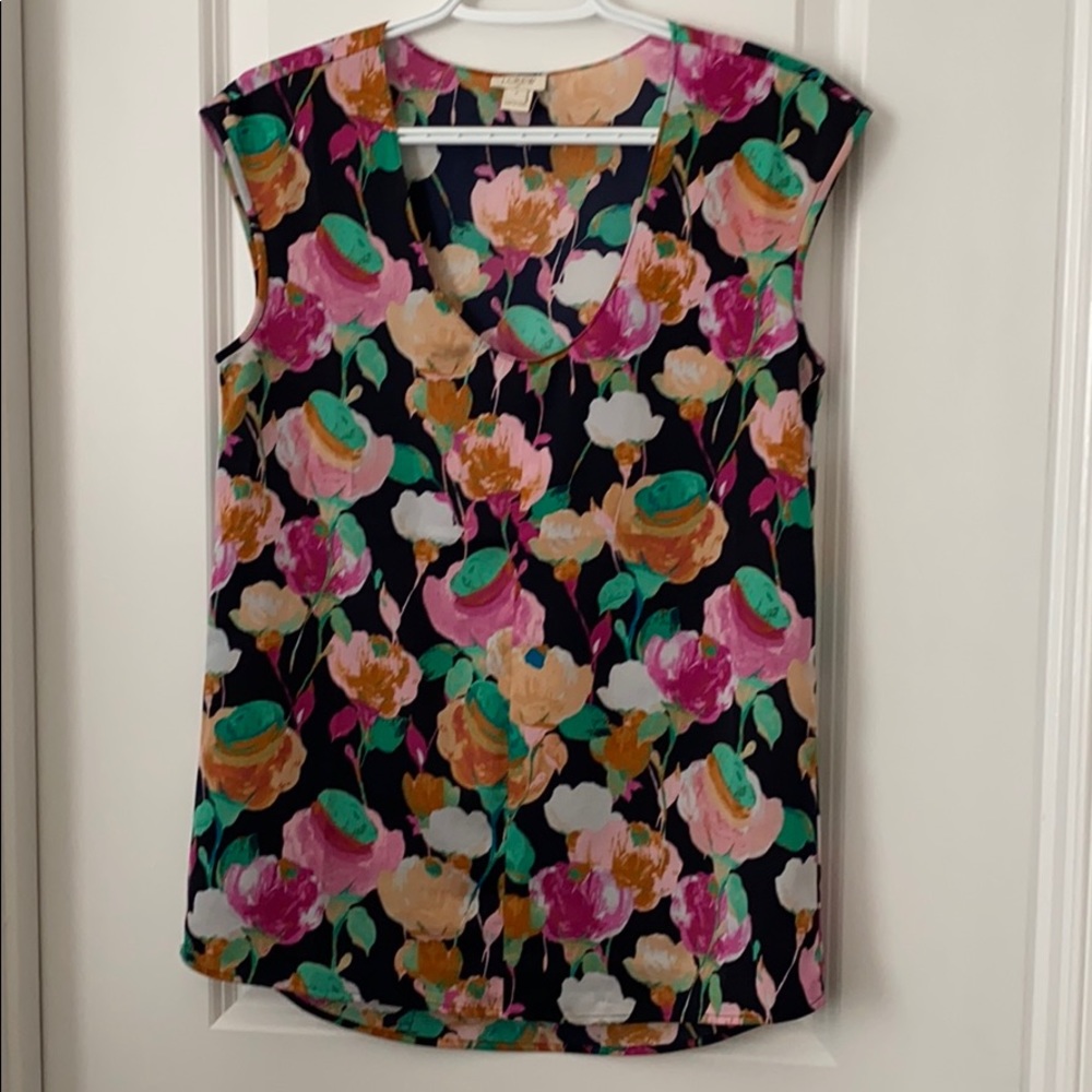 JCrew factory floral top size 0 scoop neck